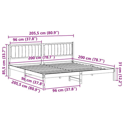 Bed Frame with Headboard Black 200 x 200 cm Solid Pine Wood