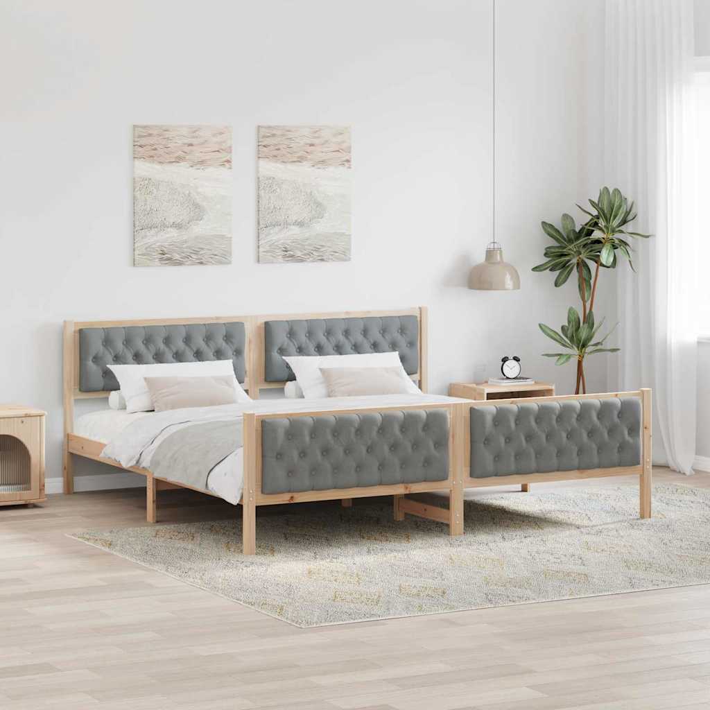 Bed Frame Light Grey 200 x 200 cm Solid Pine Wood