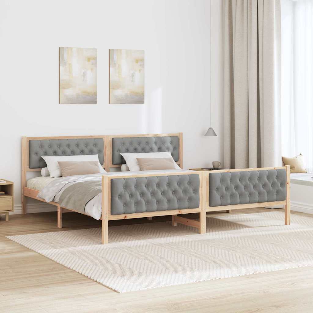 Bed Frame Light Grey 200 x 200 cm Solid Pine Wood