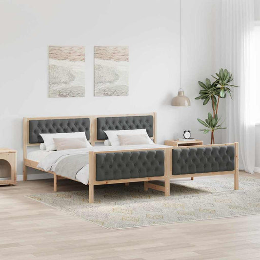 Bed Frame with Headboard Dark Grey 200 x 200 cm Solid Pine Wood
