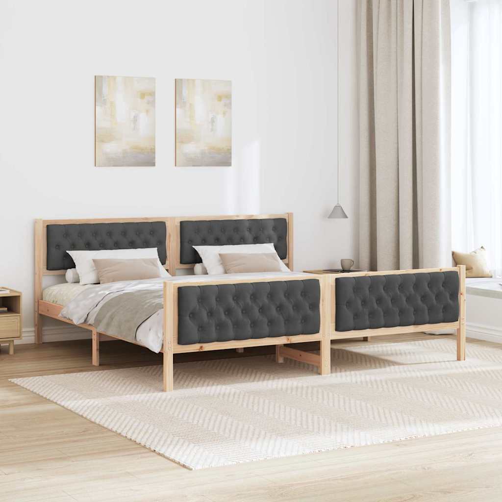 Bed Frame with Headboard Dark Grey 200 x 200 cm Solid Pine Wood
