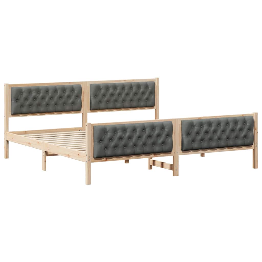 Bed Frame with Headboard Dark Grey 200 x 200 cm Solid Pine Wood