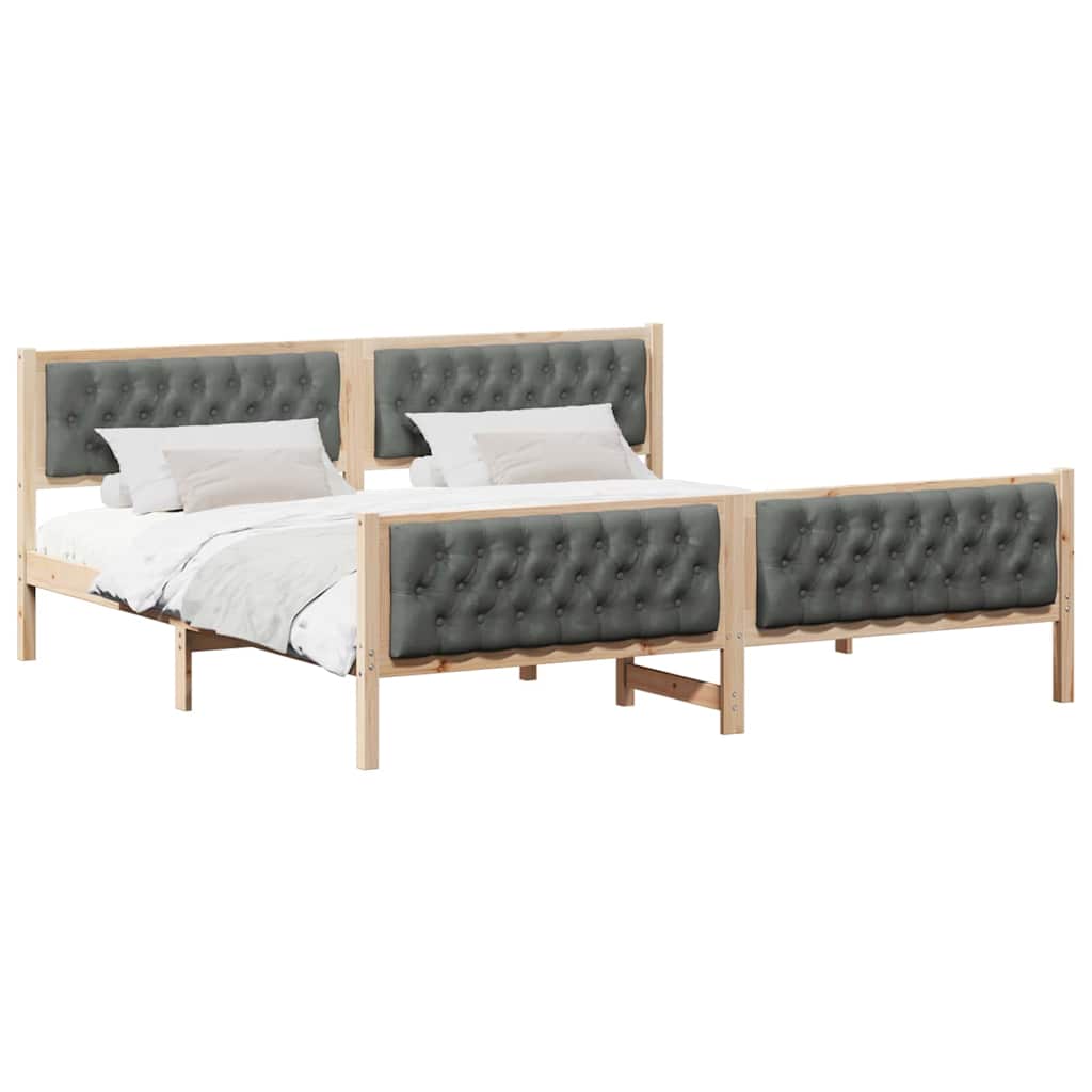Bed Frame with Headboard Dark Grey 200 x 200 cm Solid Pine Wood