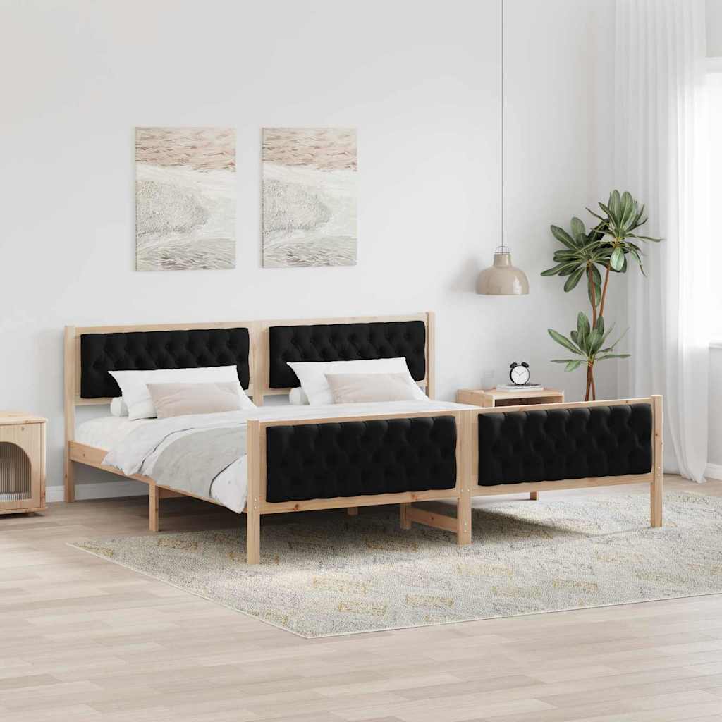Bed Frame with Headboard Black 200 x 200 cm Solid Pine Wood