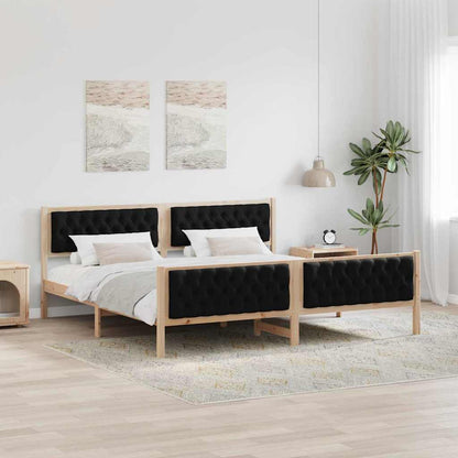 Bed Frame with Headboard Black 200 x 200 cm Solid Pine Wood