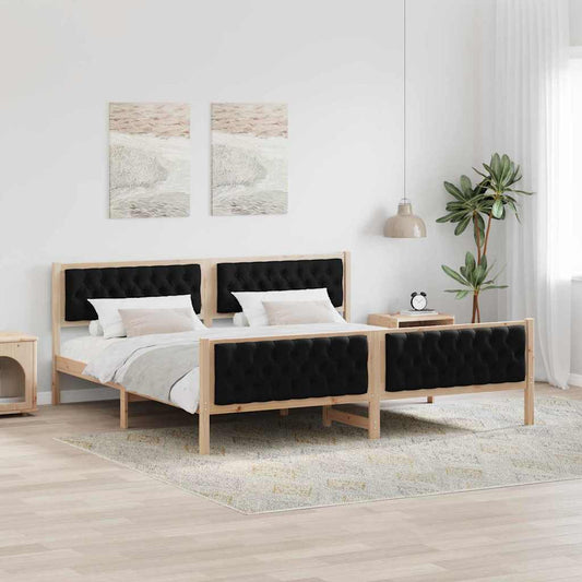 Bed Frame with Headboard Black 200 x 200 cm Solid Pine Wood