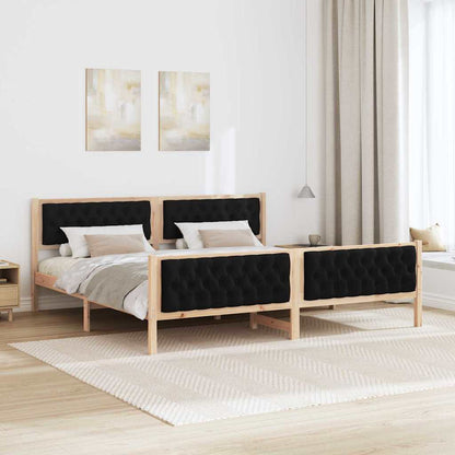 Bed Frame with Headboard Black 200 x 200 cm Solid Pine Wood