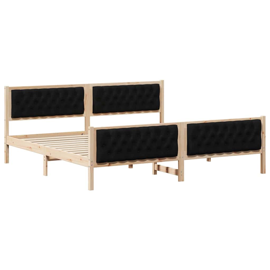 Bed Frame with Headboard Black 200 x 200 cm Solid Pine Wood