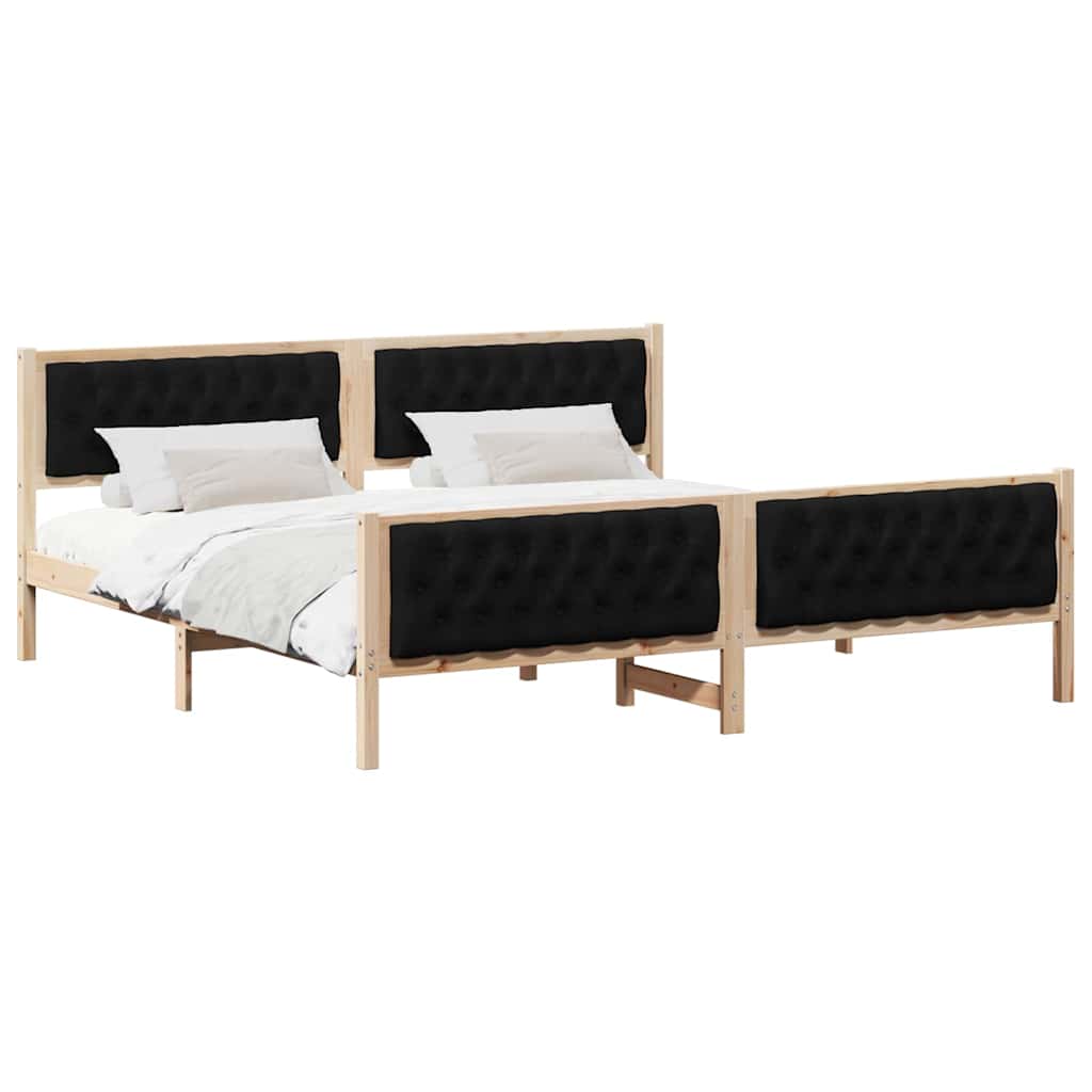 Bed Frame with Headboard Black 200 x 200 cm Solid Pine Wood