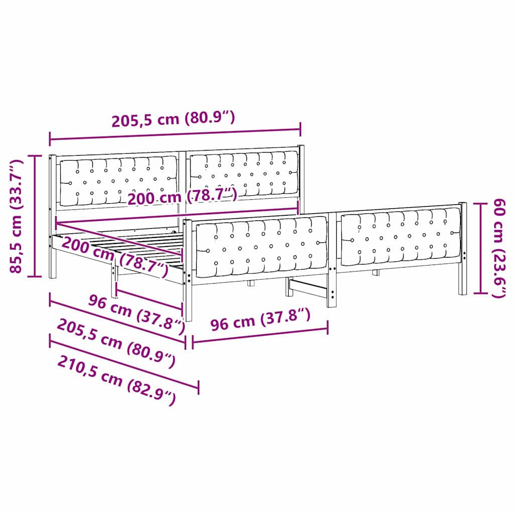 Bed Frame with Headboard Black 200 x 200 cm Solid Pine Wood