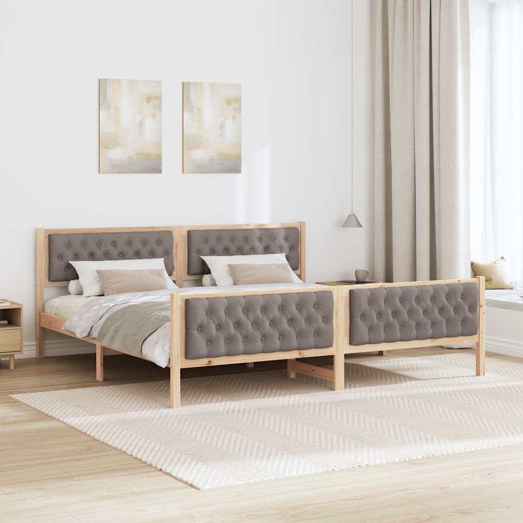Bed Frame with Headboard Taupe 200 x 200 cm Solid Pine Wood