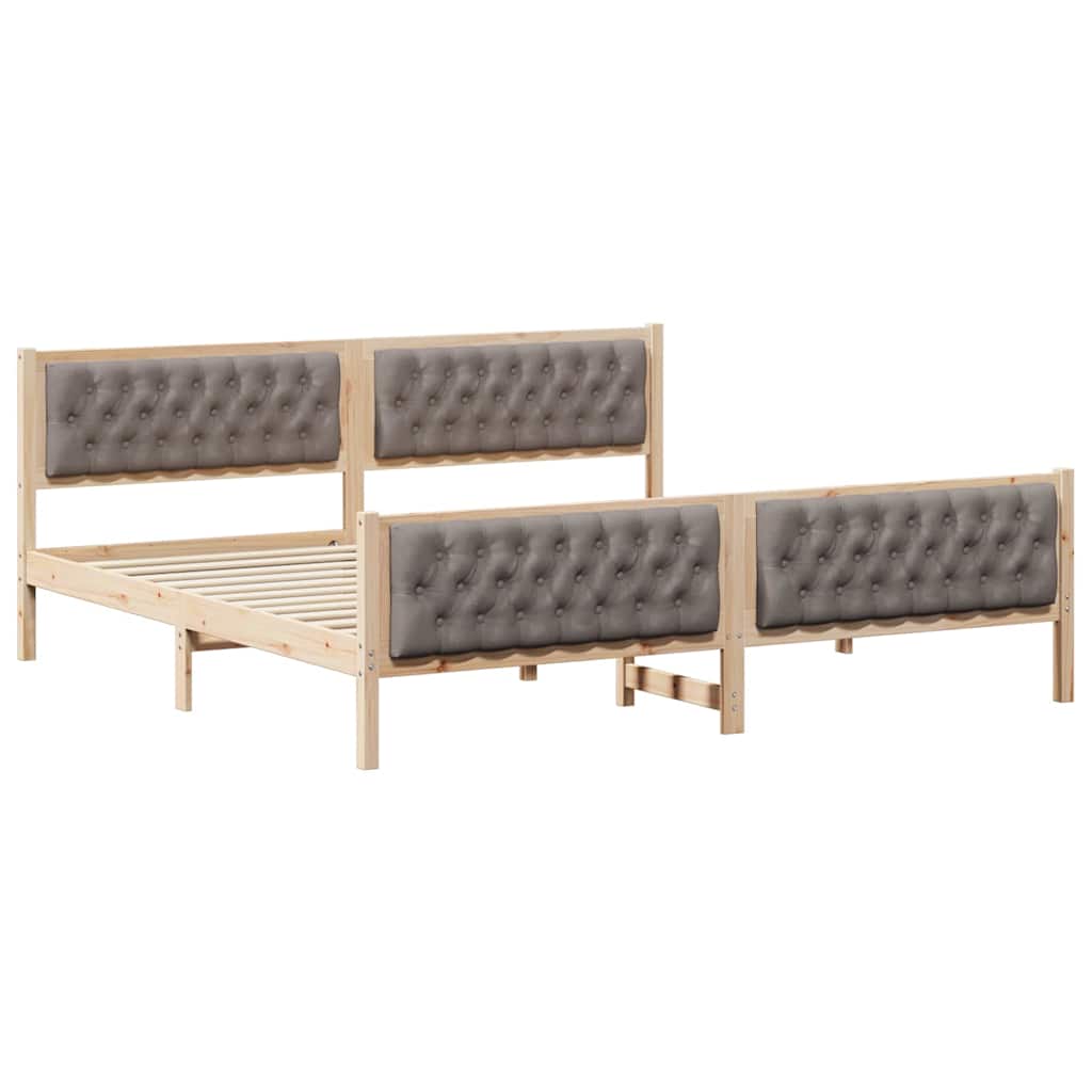 Bed Frame with Headboard Taupe 200 x 200 cm Solid Pine Wood