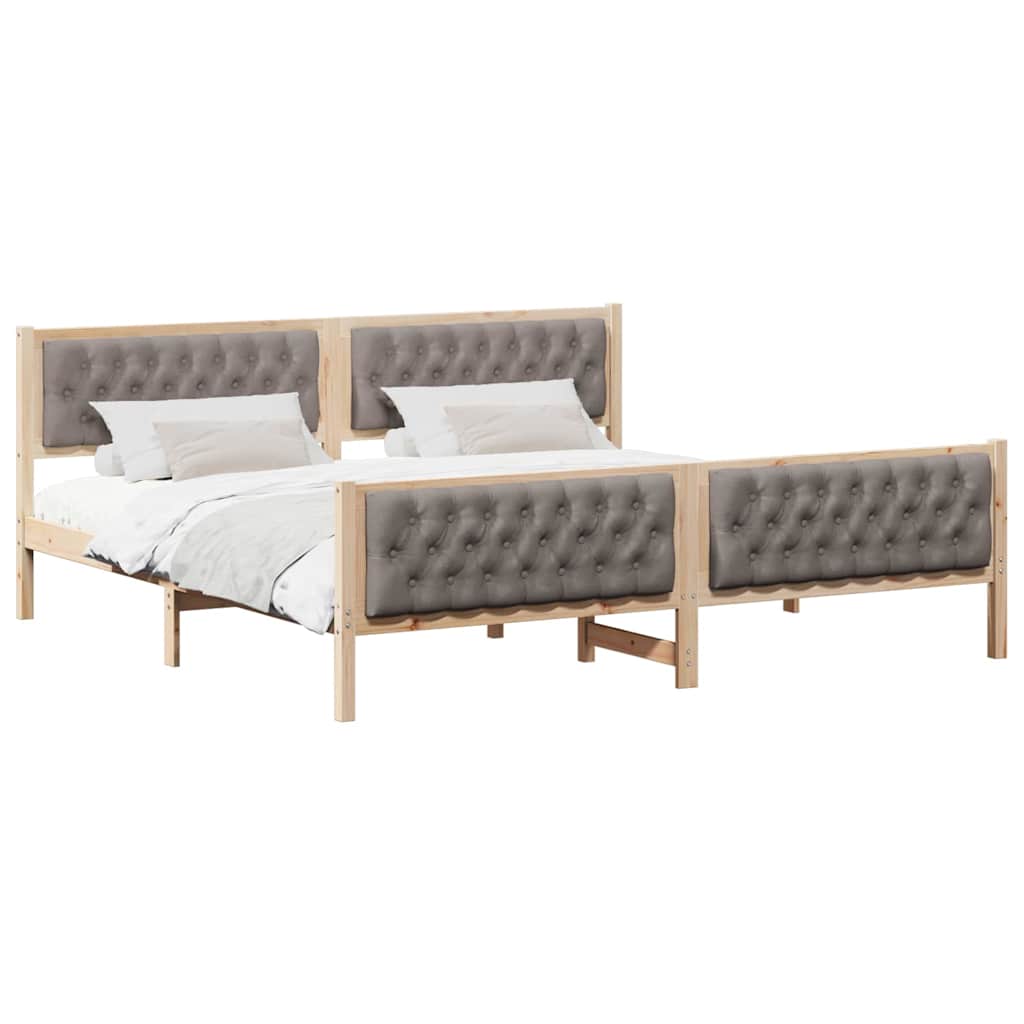 Bed Frame with Headboard Taupe 200 x 200 cm Solid Pine Wood