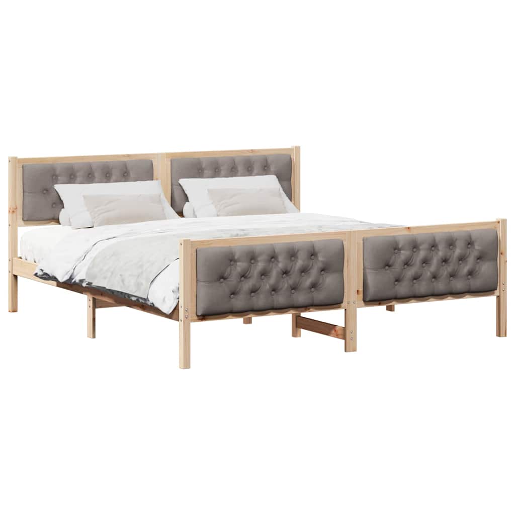 Bed Frame with Headboard Taupe 160 x 200 cm Solid Pine Wood