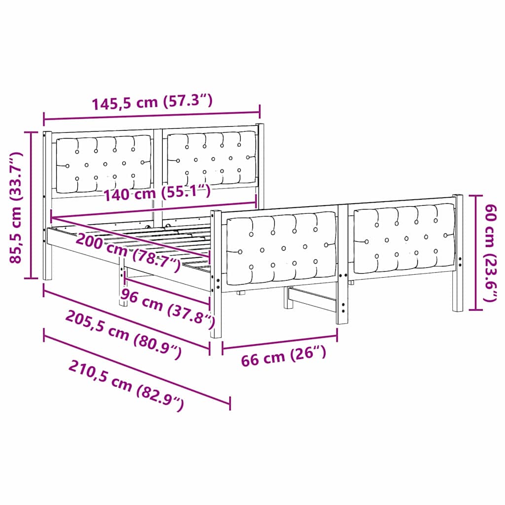 Bed Frame with Headboard Taupe 140 x 200 cm Solid Pine Wood