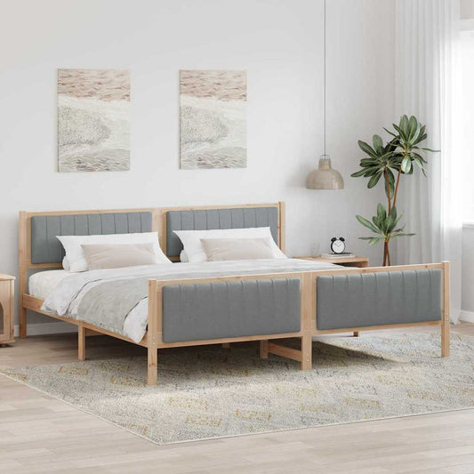 Bed frame Brown and light grey 200 x 200 cm Solid pine wood