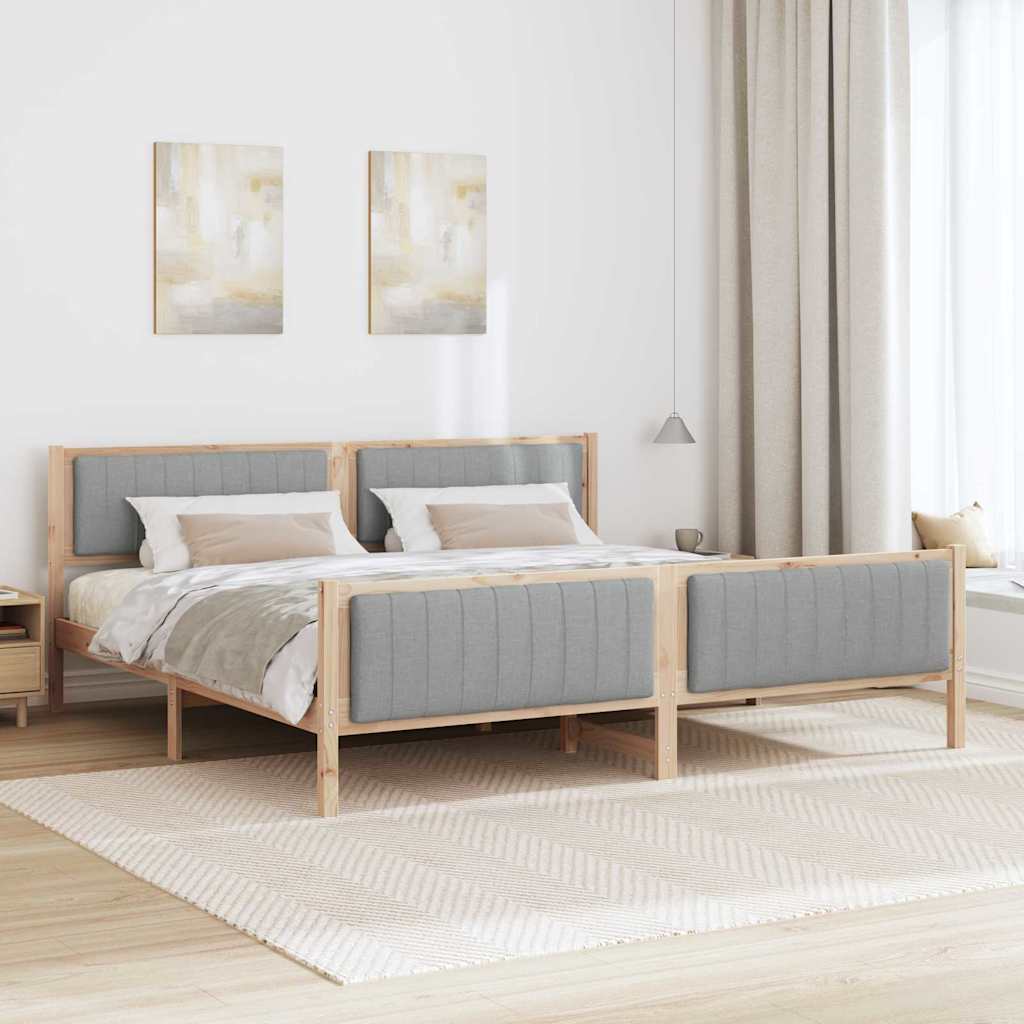 Bed frame Brown and light grey 200 x 200 cm Solid pine wood
