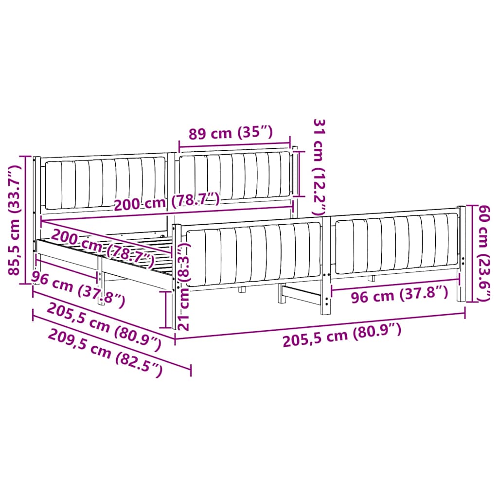 Bed frame Brown and light grey 200 x 200 cm Solid pine wood