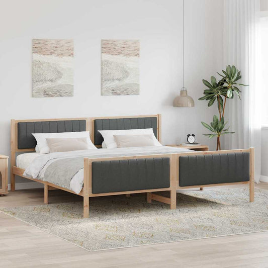 Bed frame Brown and dark grey 200 x 200 cm Solid pine wood