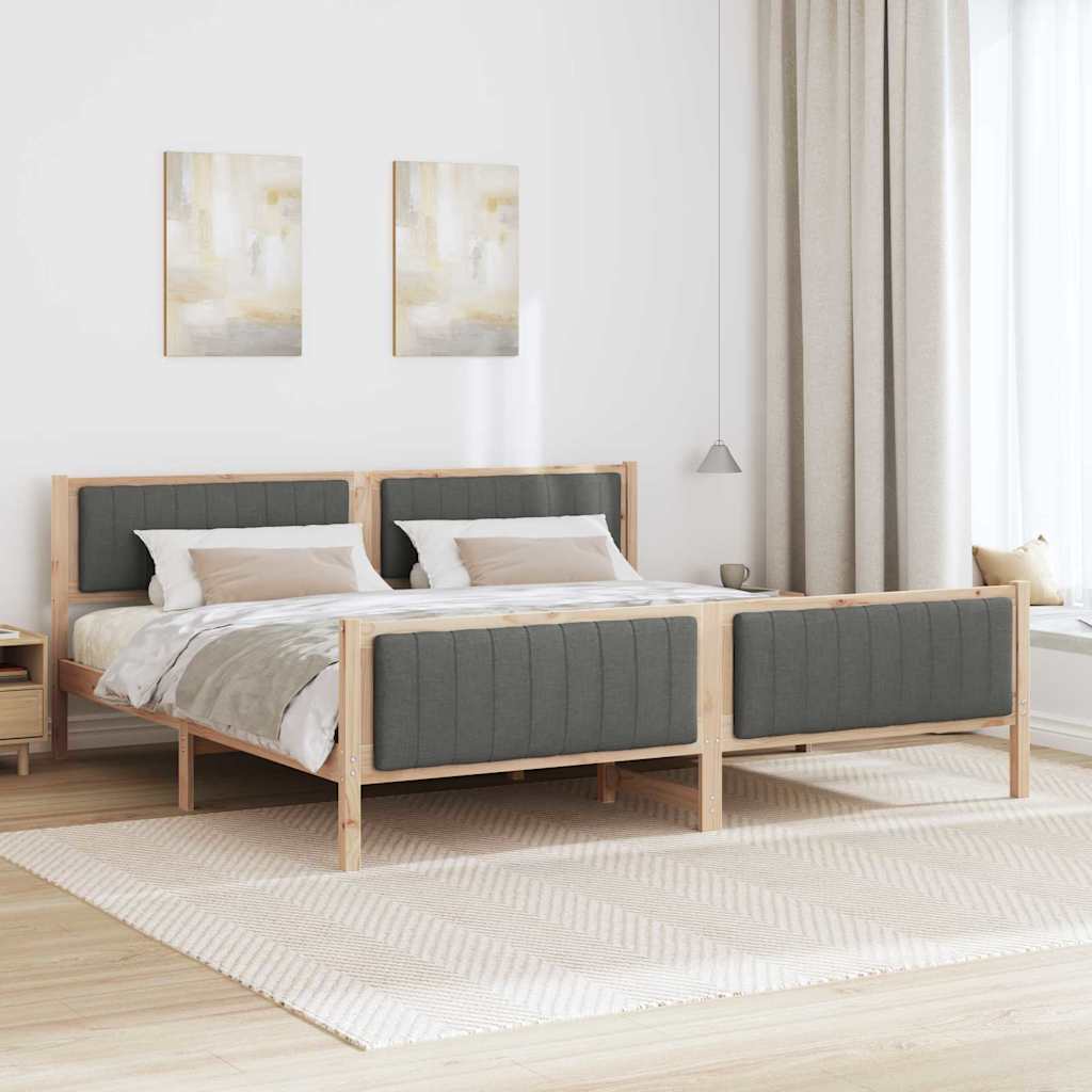 Bed frame Brown and dark grey 200 x 200 cm Solid pine wood
