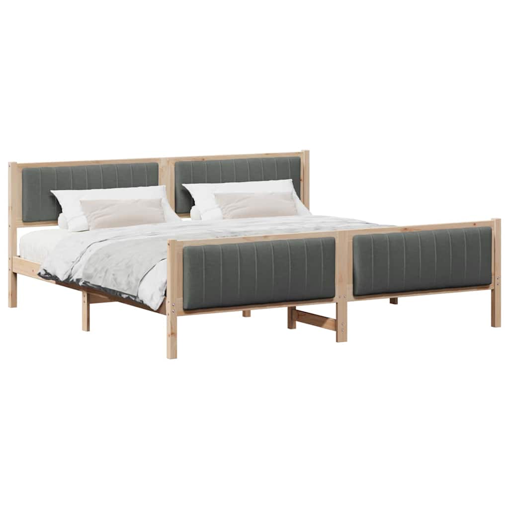 Bed frame Brown and dark grey 200 x 200 cm Solid pine wood
