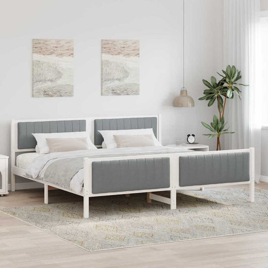 Bed frame White and light grey 200 x 200 cm Solid pine wood