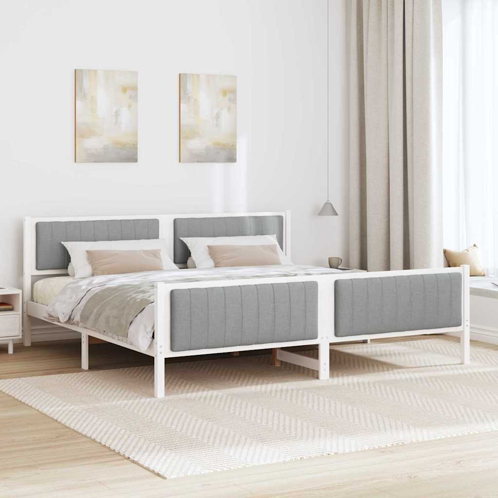Bed frame White and light grey 200 x 200 cm Solid pine wood