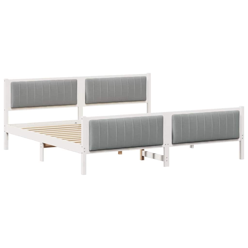 Bed frame White and light grey 200 x 200 cm Solid pine wood
