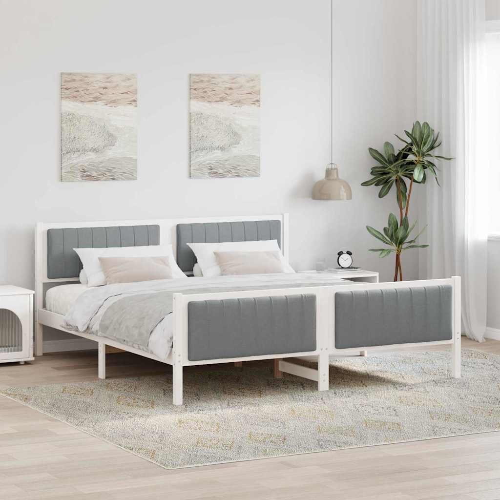 Bed frame White and light grey 180 x 200 cm Solid pine wood