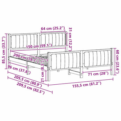 Bed frame White and light grey 150 x 200 cm Solid pine wood