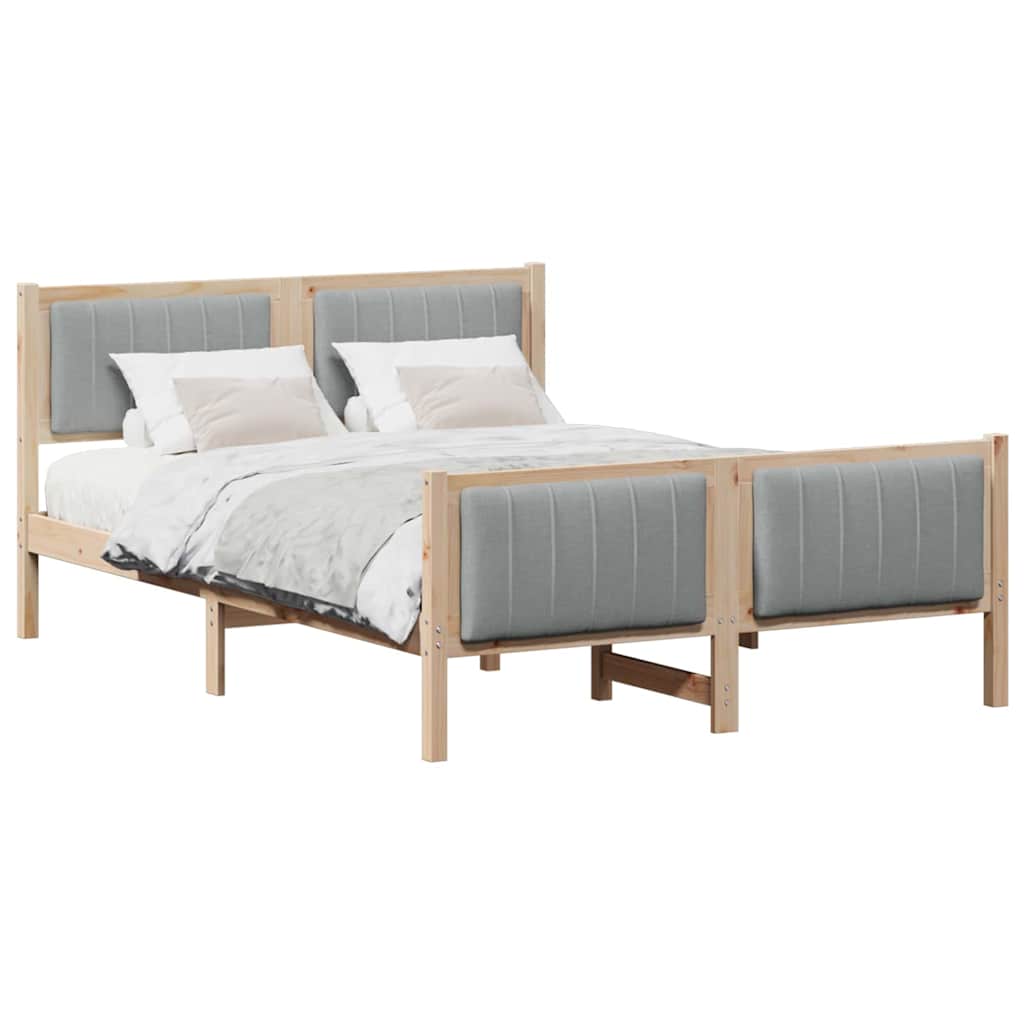 Bed frame Brown and light grey 140 x 190 cm Solid pine wood