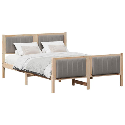 Bed frame Brown and taupe 140 x 190 cm Solid pine wood