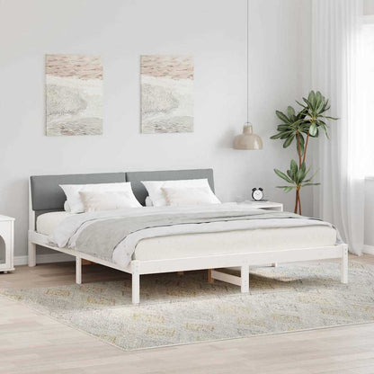 Bed frame White and light grey 200 x 200 cm Solid pine wood