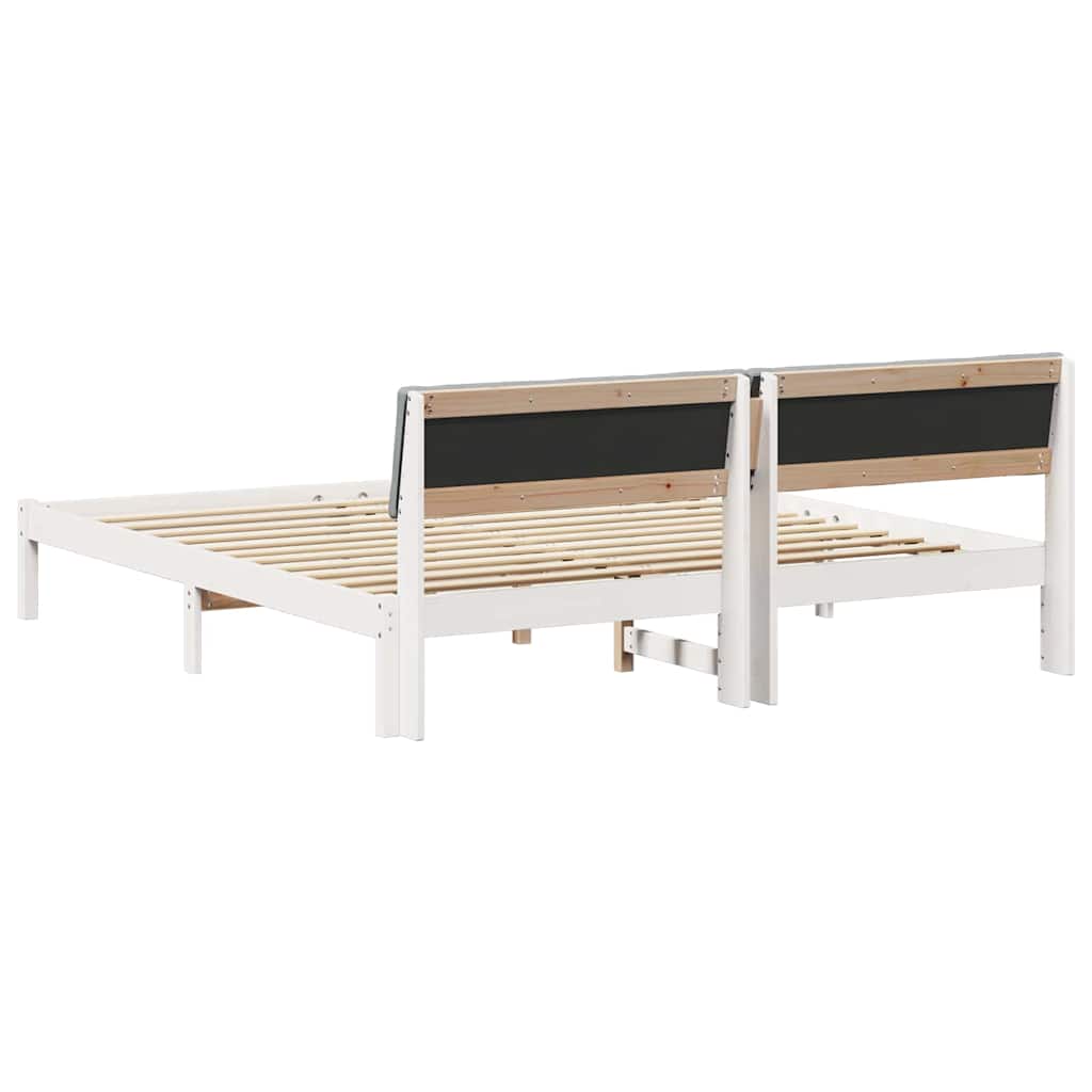 Bed frame White and light grey 200 x 200 cm Solid pine wood