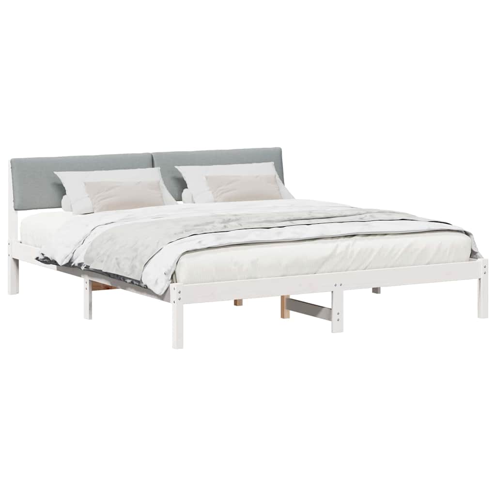 Bed frame White and light grey 200 x 200 cm Solid pine wood