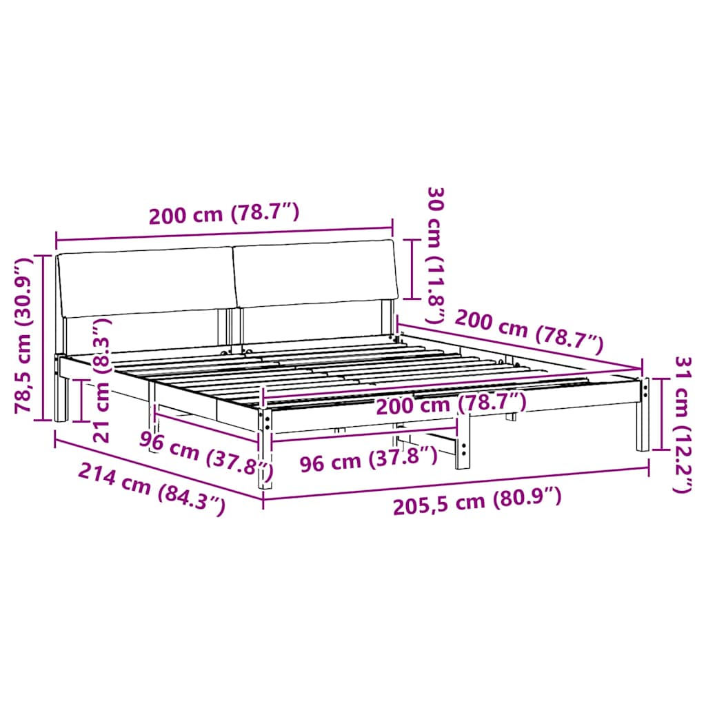 Bed frame White and light grey 200 x 200 cm Solid pine wood