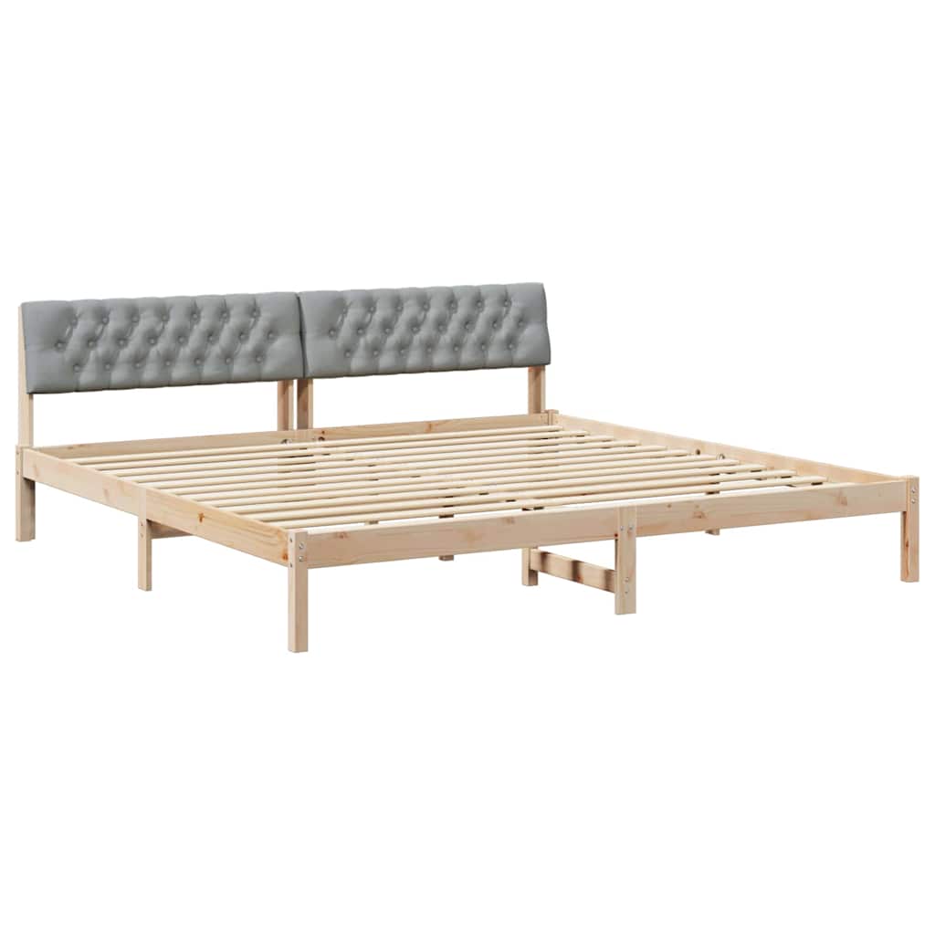 Bed frame Brown and light grey 200 x 200 cm Solid pine wood