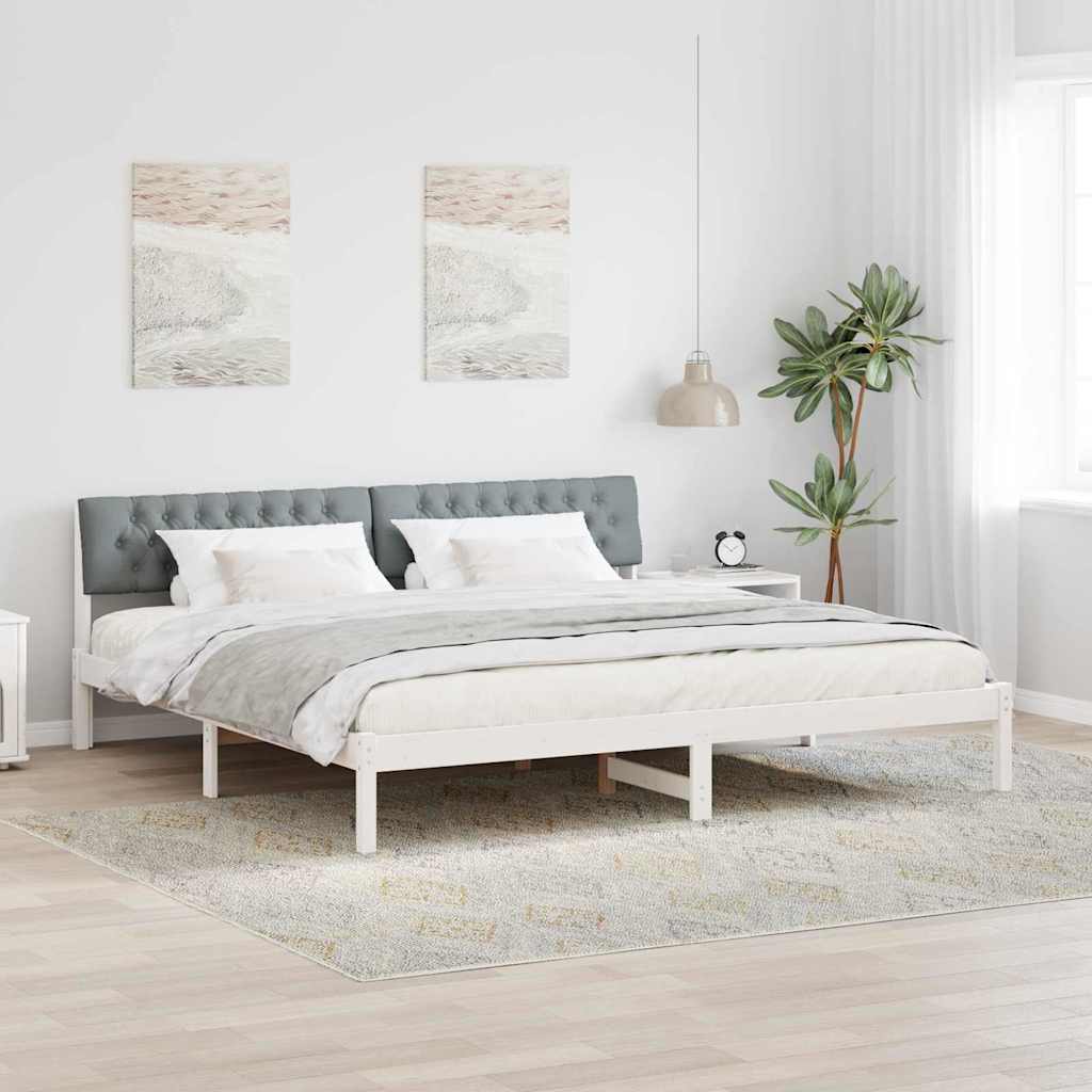 Bed frame White and light grey 200 x 200 cm Solid pine wood