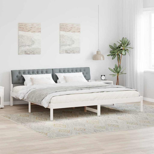 Bed frame White and light grey 200 x 200 cm Solid pine wood