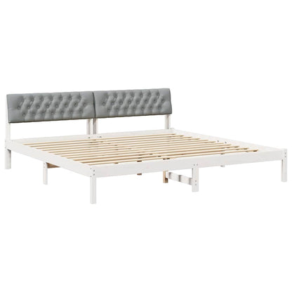 Bed frame White and light grey 200 x 200 cm Solid pine wood