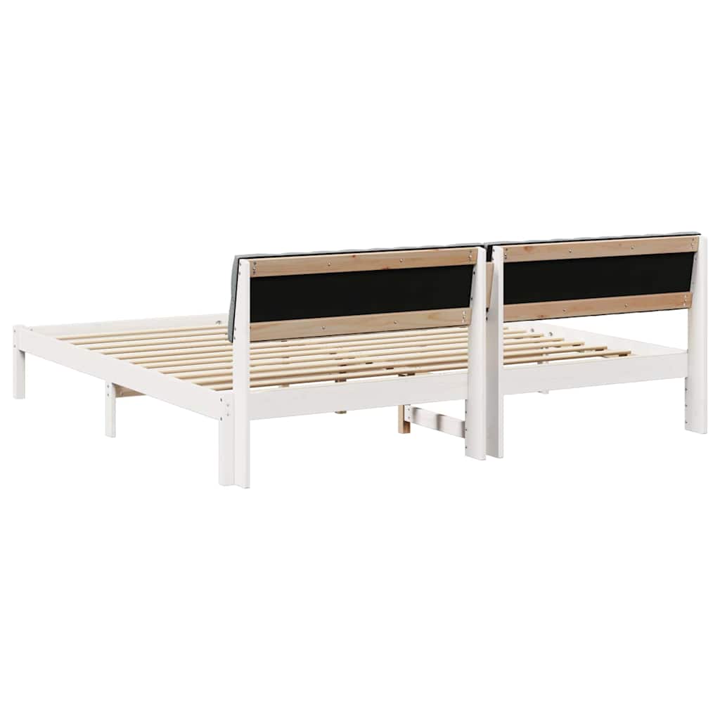 Bed frame White and light grey 200 x 200 cm Solid pine wood