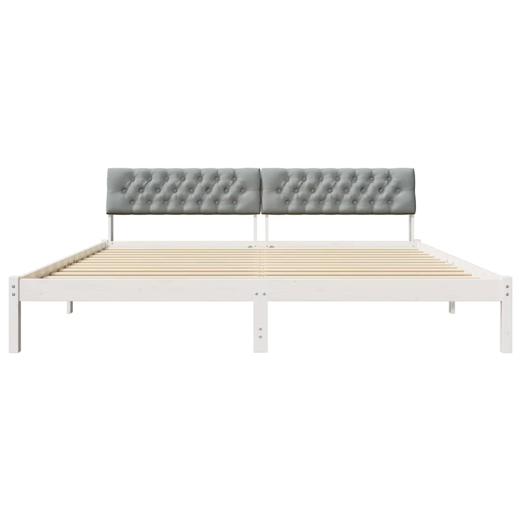Bed frame White and light grey 200 x 200 cm Solid pine wood