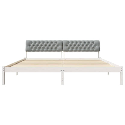 Bed frame White and light grey 200 x 200 cm Solid pine wood