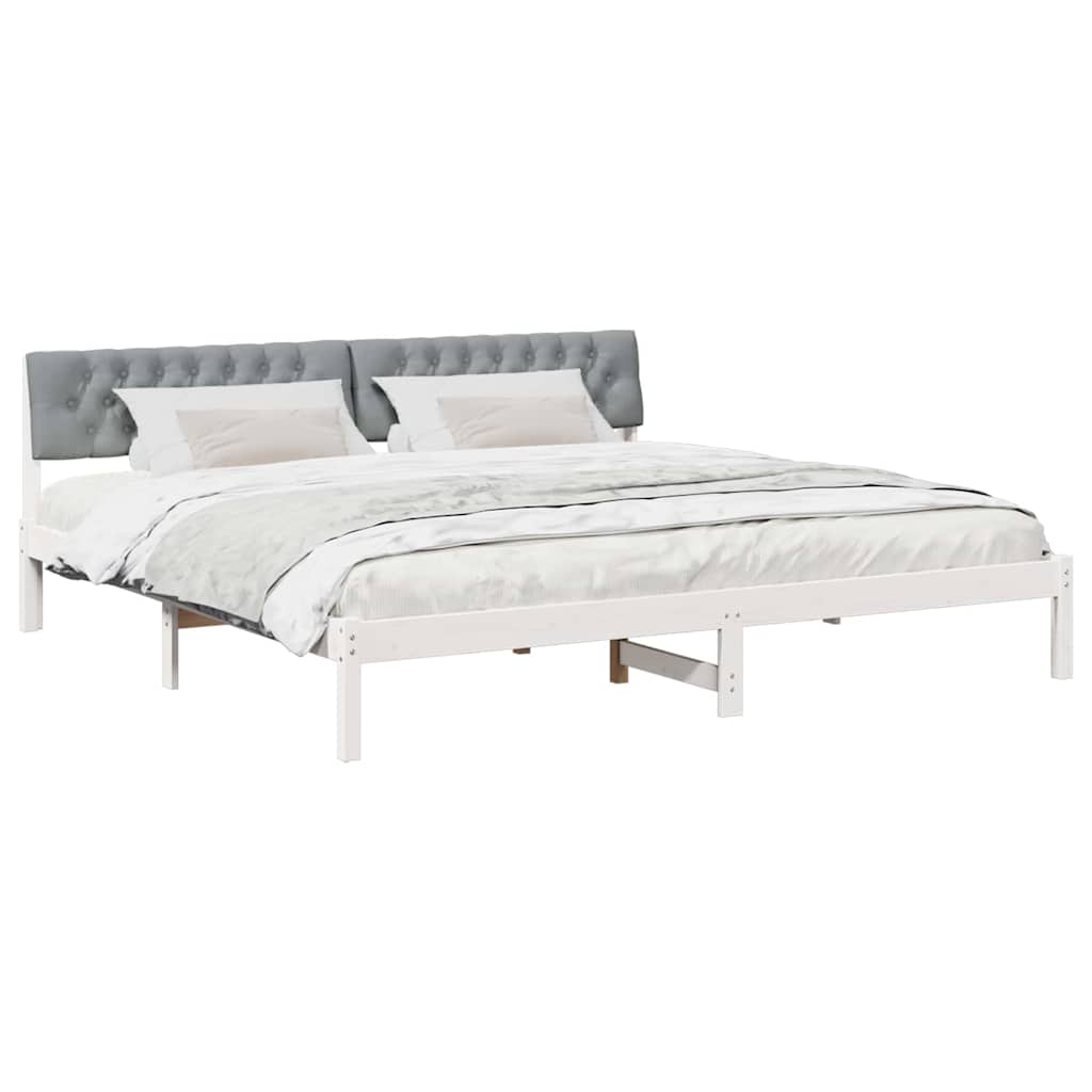 Bed frame White and light grey 200 x 200 cm Solid pine wood