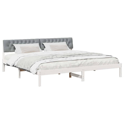 Bed frame White and light grey 200 x 200 cm Solid pine wood