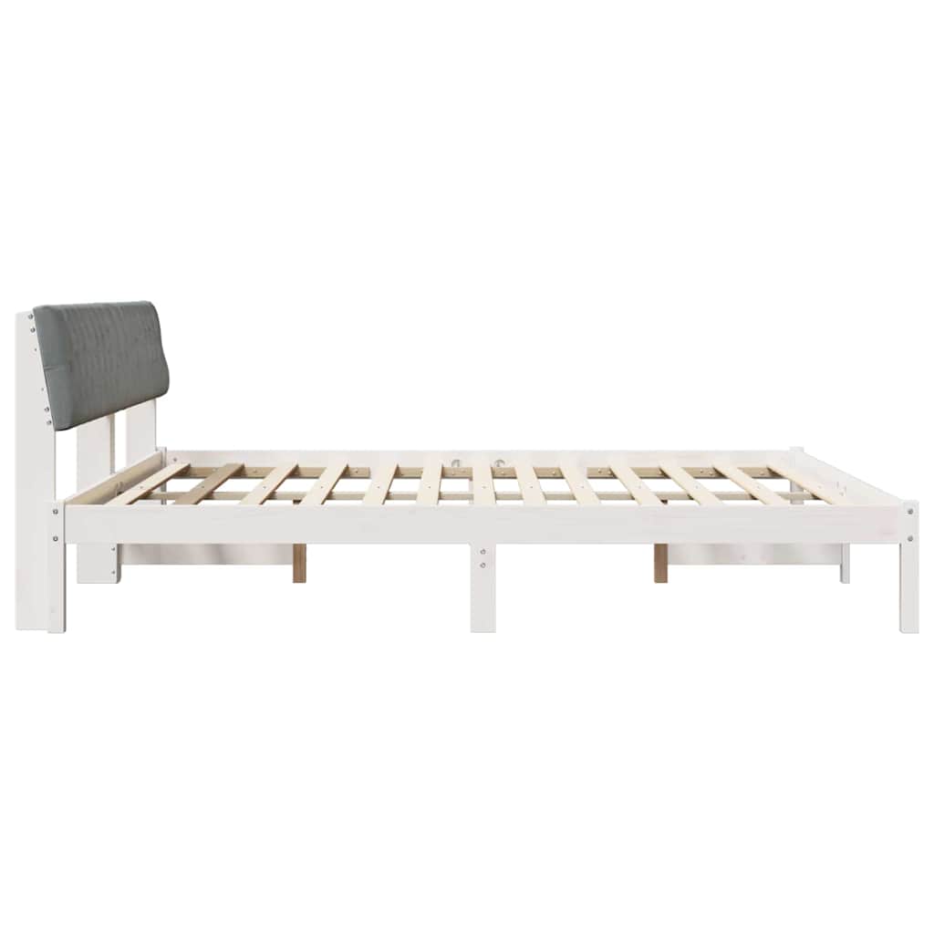 Bed frame White and light grey 200 x 200 cm Solid pine wood