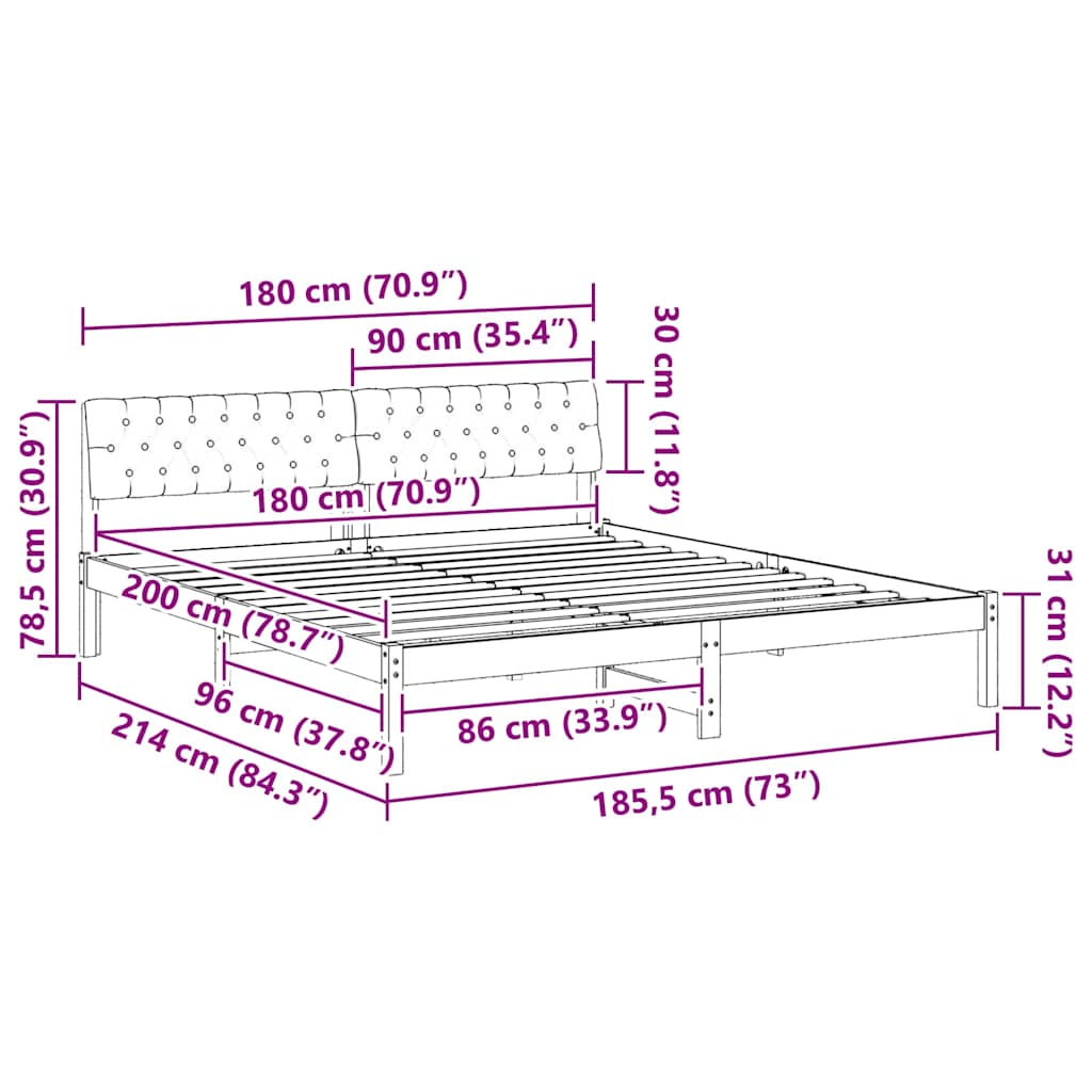 Bed frame Brown and light grey 180 x 200 cm Solid pine wood