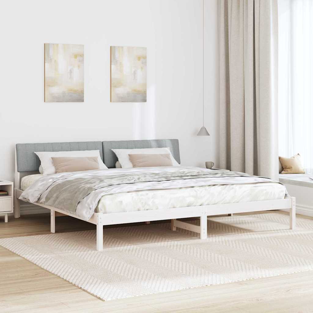 Bed frame White and light grey 200 x 200 cm Solid pine wood
