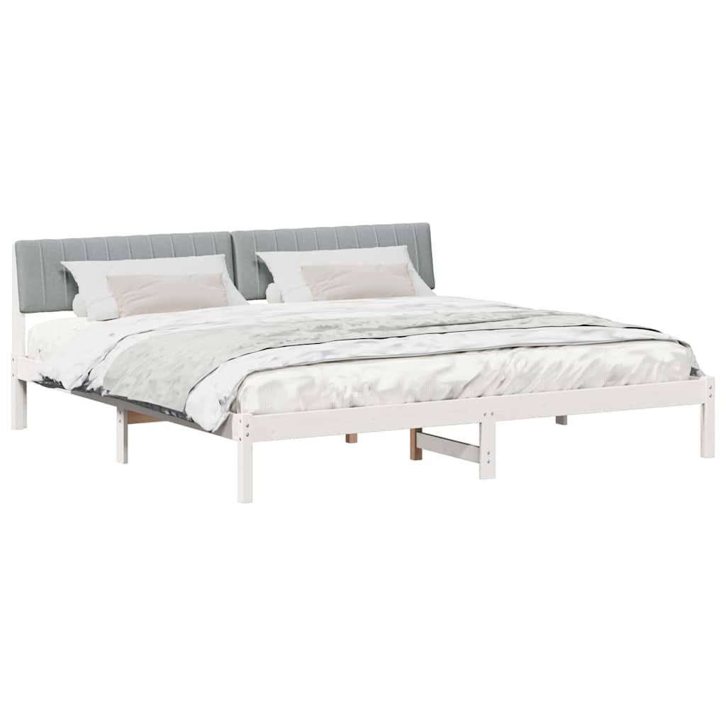 Bed frame White and light grey 200 x 200 cm Solid pine wood