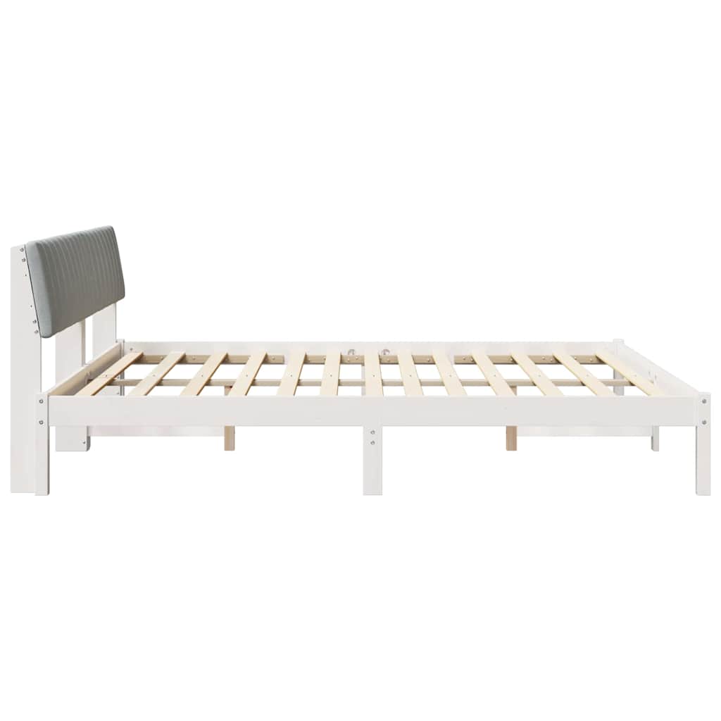 Bed frame White and light grey 200 x 200 cm Solid pine wood